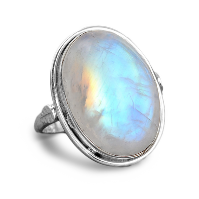 Sterling Silver Rainbow Moonstone Ring - Boho Magic