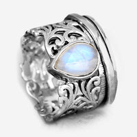 Sterling Silver Spinner Teardrop Moonstone Ring - Boho Magic