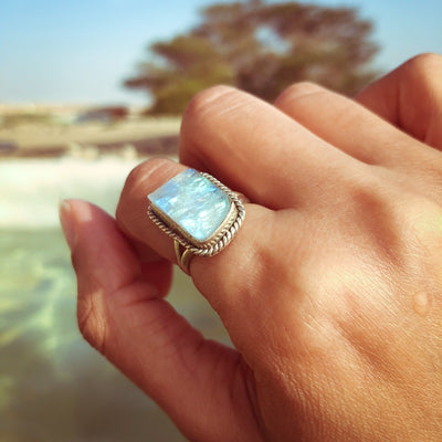 Sterling Silver Raw Moonstone Ring - Boho Magic