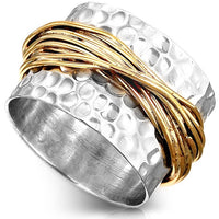 Sterling Silver & Gold Wide Band Statement Ring - Boho Magic