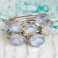 Sterling Silver Stacking Moonstone Ring - Boho Magic