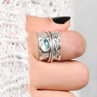 Aquamarine Leaf Spinner Ring Sterling Silver - Boho Magic
