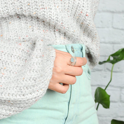Aquamarine Stacking Ring Set Sterling Silver - Boho Magic