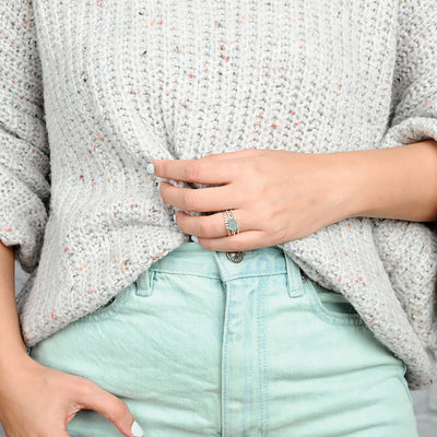 Aquamarine Stacking Ring Set Sterling Silver - Boho Magic