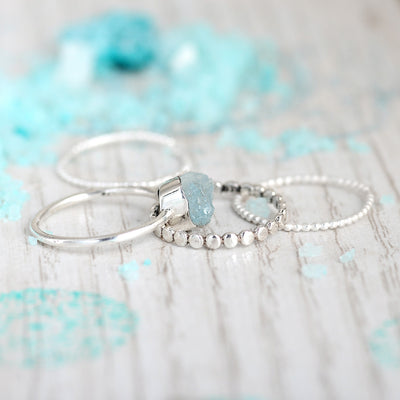 Aquamarine Stacking Ring Set Sterling Silver - Boho Magic