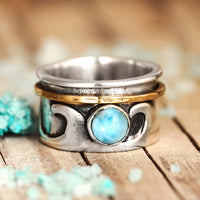 Fidget Wave Larimar Ring Sterling Silver - Boho Magic