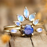 Labradorite and Moonstone Stackable Ring Set Sterling Silver - Boho Magic