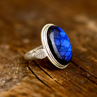 Labradorite Leaf Ring Sterling Silver - Boho Magic