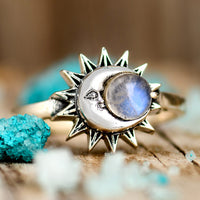 Sun and Moon Moonstone Ring Sterling Silver - Boho Magic