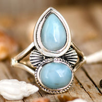 Larimar Shell Ring Sterling Silver - Boho Magic