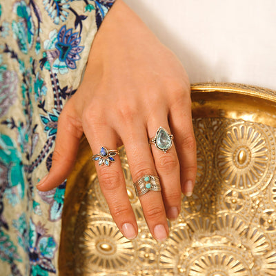 Teardrop Aquamarine Ring Sterling Silver - Boho Magic