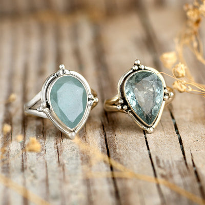 Teardrop Aquamarine Ring Sterling Silver - Boho Magic