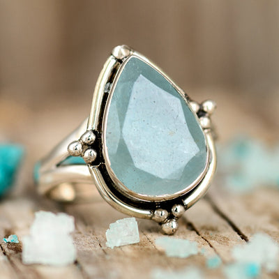 Teardrop Aquamarine Ring Sterling Silver - Boho Magic