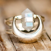Healing Crystal Point Moonstone Moon Ring Sterling Silver - Boho Magic