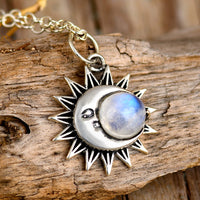 Sun and Moon Necklace with Moonstone Necklace Sterling Silver - Boho Magic