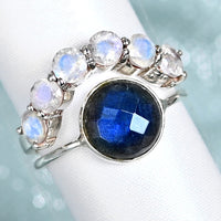 Labradorite and Moonstone Stacking Ring Sterling Silver - Boho Magic