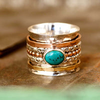 Tri Color Turquoise Fidget Ring Sterling Silver - Boho Magic