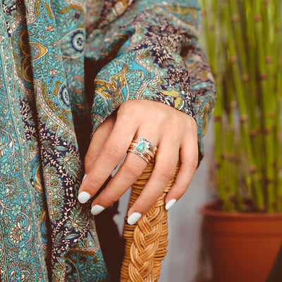 Teardrop Turquoise Fidget Ring Sterling Silver - Boho Magic