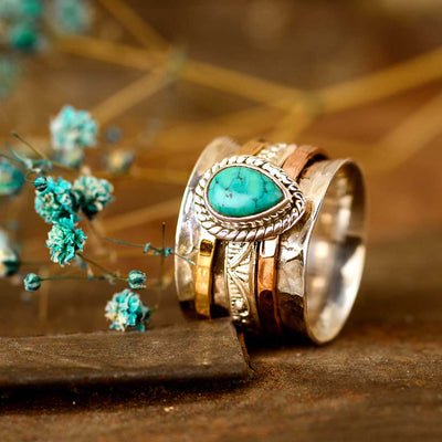 Teardrop Turquoise Fidget Ring Sterling Silver - Boho Magic