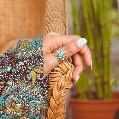 Teardrop Turquoise Fidget Ring Sterling Silver - Boho Magic