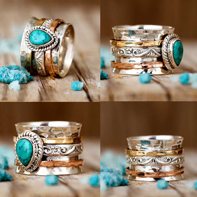 Teardrop Turquoise Fidget Ring Sterling Silver - Boho Magic