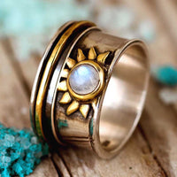 Sun Moonstone Fidget Ring Sterling Silver - Boho Magic