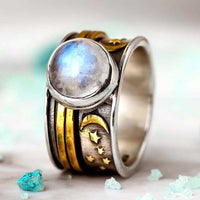Stars Moon and Moonstone Fidget Ring Sterling Silver - Boho Magic