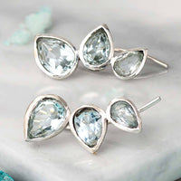 Teardrop Aquamarine Ear Climber Earrings Sterling Silver - Boho Magic