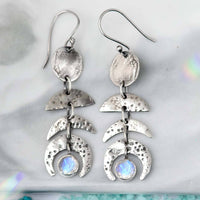 Moon Phase Moonstone Drop Earrings Sterling Silver - Boho Magic
