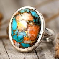 Oyster Copper Turquoise Ring Sterling Silver - Boho Magic