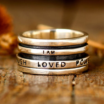 Fidget Ring with Empowering Engraving Sterling Silver - Boho Magic