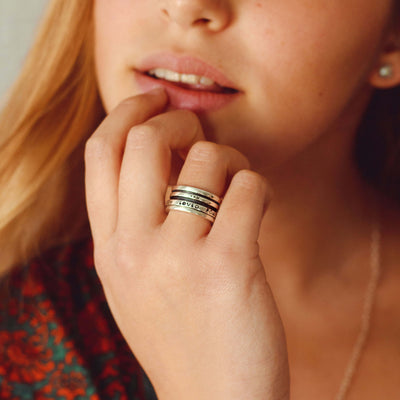 Fidget Ring with Empowering Engraving Sterling Silver - Boho Magic