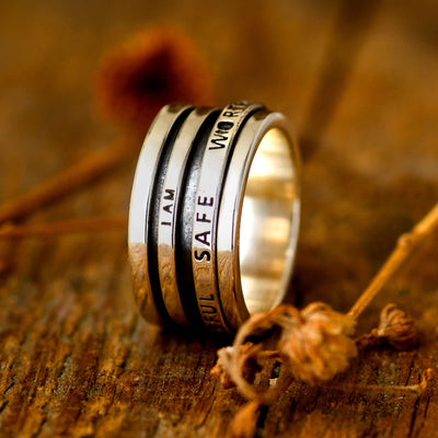 Fidget Ring with Empowering Engraving Sterling Silver - Boho Magic