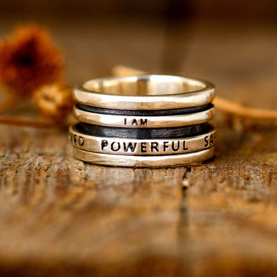 Fidget Ring with Empowering Engraving Sterling Silver - Boho Magic