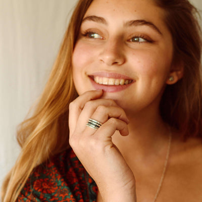 Fidget Ring with Empowering Engraving Sterling Silver - Boho Magic