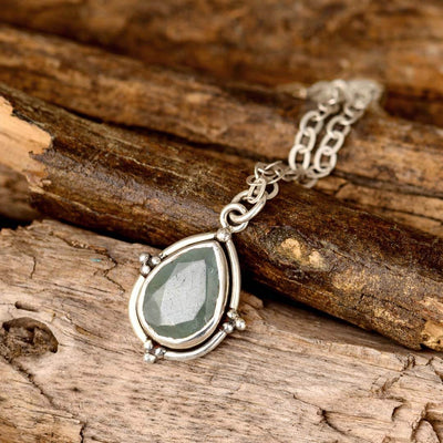 Aquamarine Teardrop Pendant Necklace Sterling Silver - Boho Magic