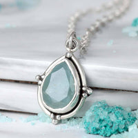 Aquamarine Teardrop Pendant Necklace Sterling Silver - Boho Magic
