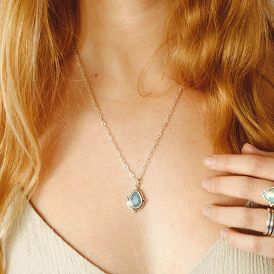 Aquamarine Teardrop Pendant Necklace Sterling Silver - Boho Magic