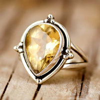 Citrine Teardrop Ring Sterling Silver - Boho Magic