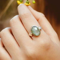 Aquamarine Leaf Ring Sterling Silver - Boho Magic