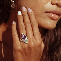 Aquamarine & Amethyst Stars and Moon Ring - Boho Magic
