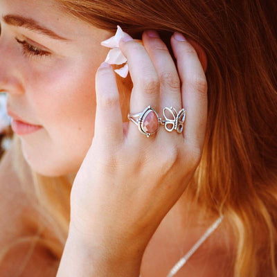 Teardrop Peach Moonstone Ring - Boho Magic