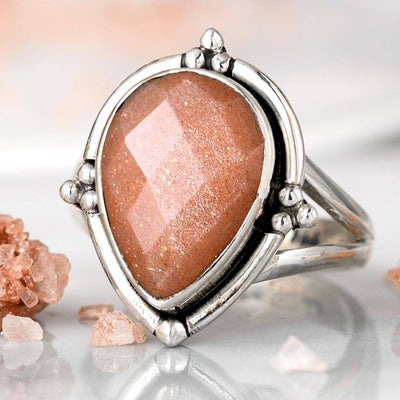Teardrop Peach Moonstone Ring - Boho Magic