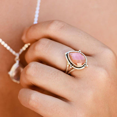Teardrop Peach Moonstone Ring - Boho Magic