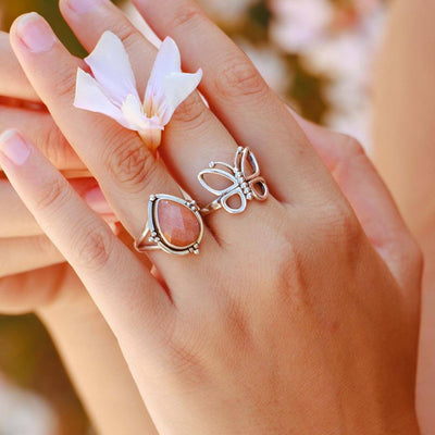 Teardrop Peach Moonstone Ring - Boho Magic