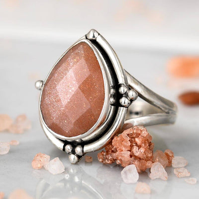 Teardrop Peach Moonstone Ring - Boho Magic