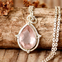 Teardrop Rose Quartz Necklace - Boho Magic
