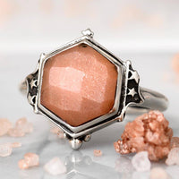 Peach Moonstone Celestial Ring - Boho Magic