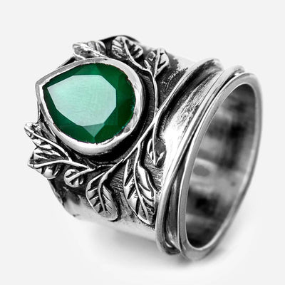 Leaves Onyx Fidget Ring - Boho Magic