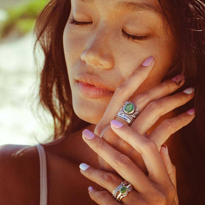 Leaves Onyx Fidget Ring - Boho Magic